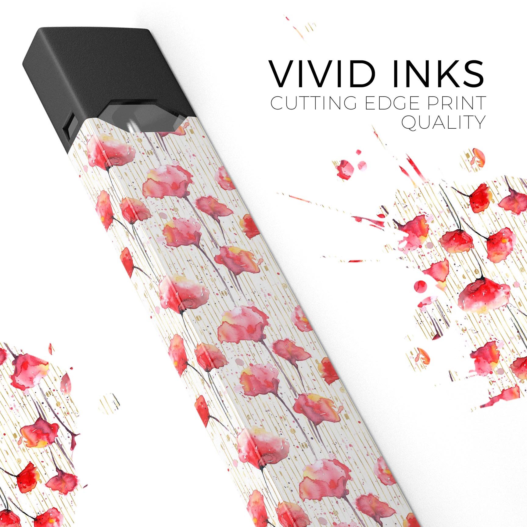 Karamfila Watercolo Poppies V14 skin-wrap for JUUL device, featuring vibrant poppy design and premium quality vinyl.